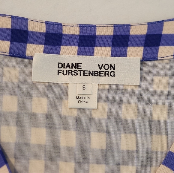 Diane Von Furstenberg DVF Blue Gingham Silk Jersey Julian Long Wrap Dress Sz 6 - Picture 7 of 14